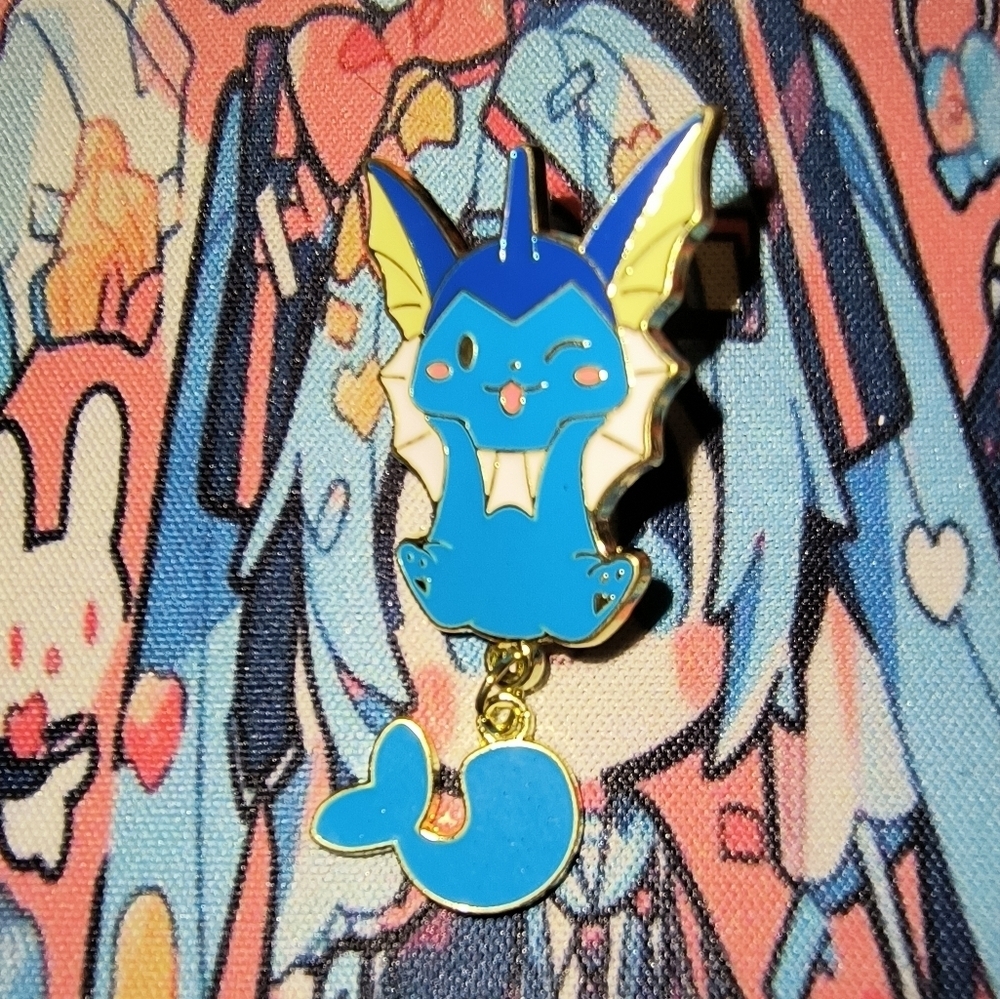 Blue and Yellow Enamel Pin Vaporeon Pokemon Anime Manga Eevee - Picture 2 of 5
